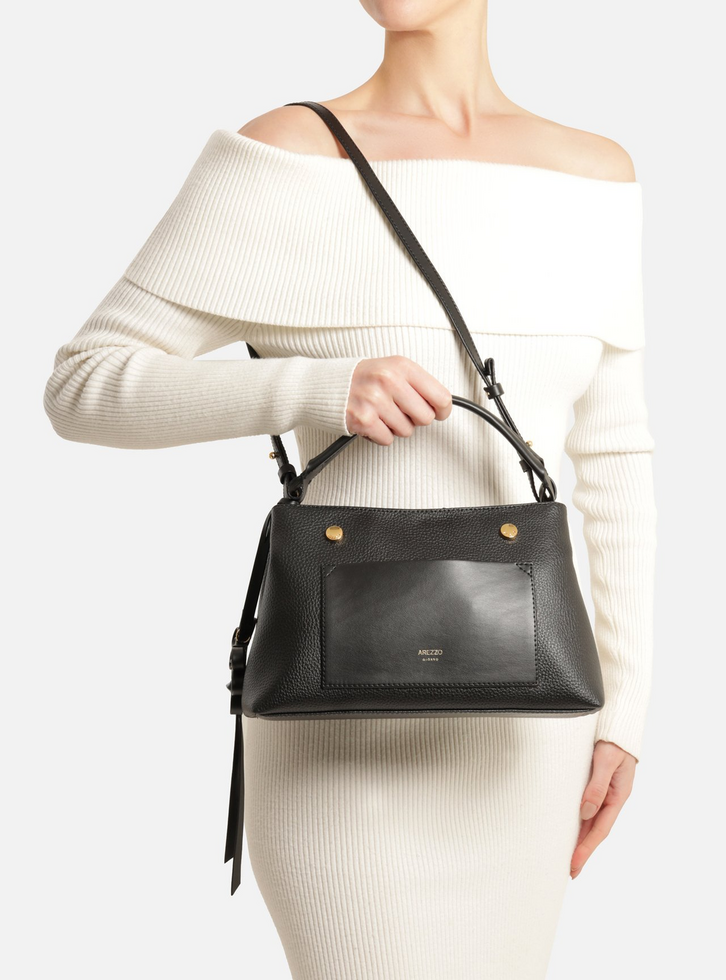 Bolsa Tote Preta Média Bolso Frontal Charm | ZZ MALL