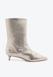 Bota Prata Schutz Cano Médio Salto Kitten Couro