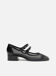 Sapato Boneca Preto Tela Bloco Cap Toe