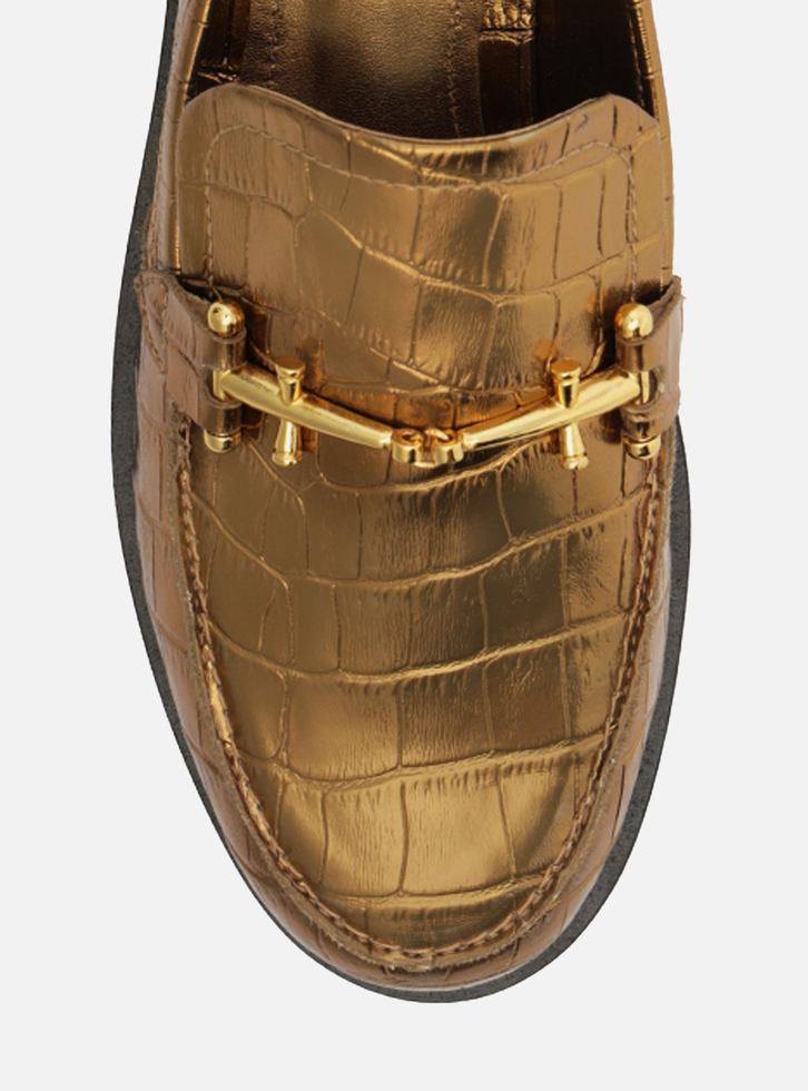 Mocassim Bronze Croco Bridão Metal