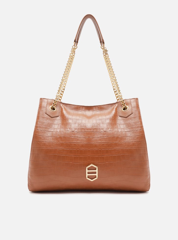 Bolsa Hobo Marrom Arezzo Couro Croco Grande Reversível