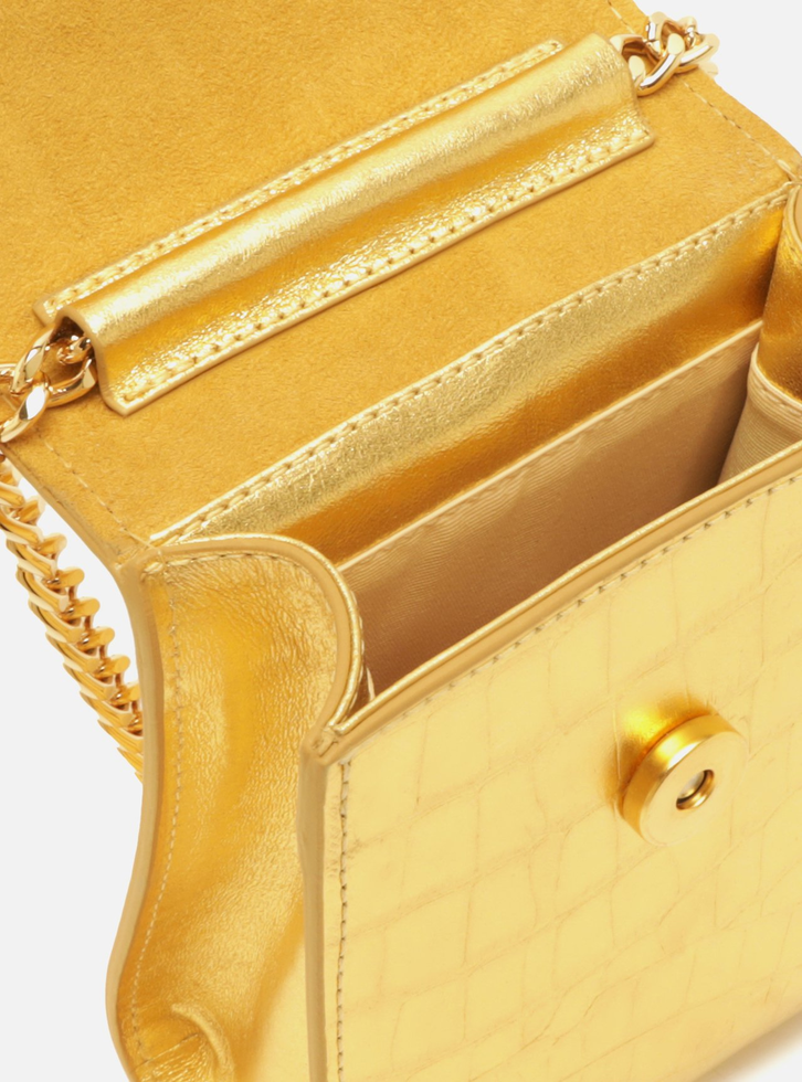 Mini Bag Porta-celular Dourada Arezzo Couro Croco