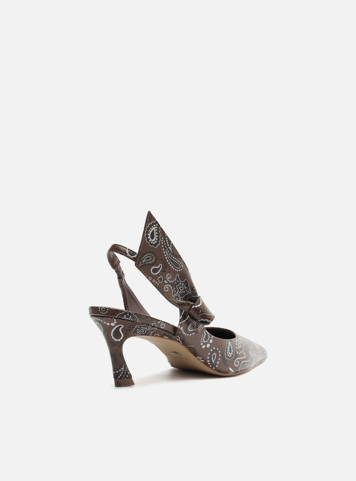 Scarpin Marrom Paisley Salto Baixo Slingback Livia