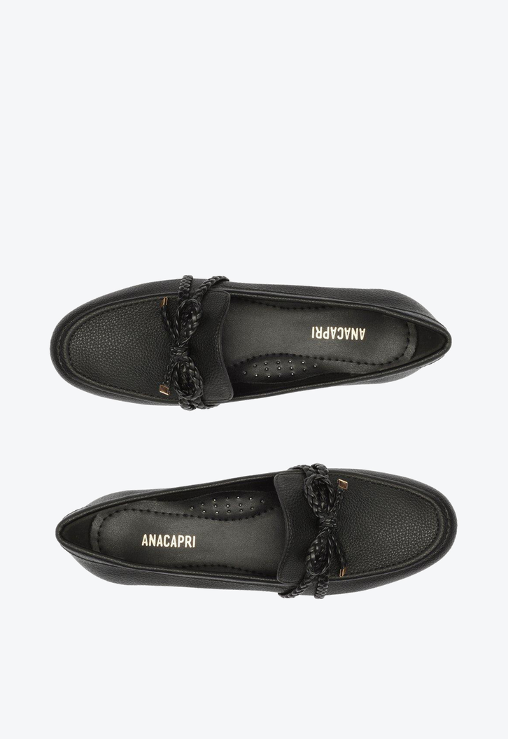 Mocassim Preto Anacapri Laço Trança