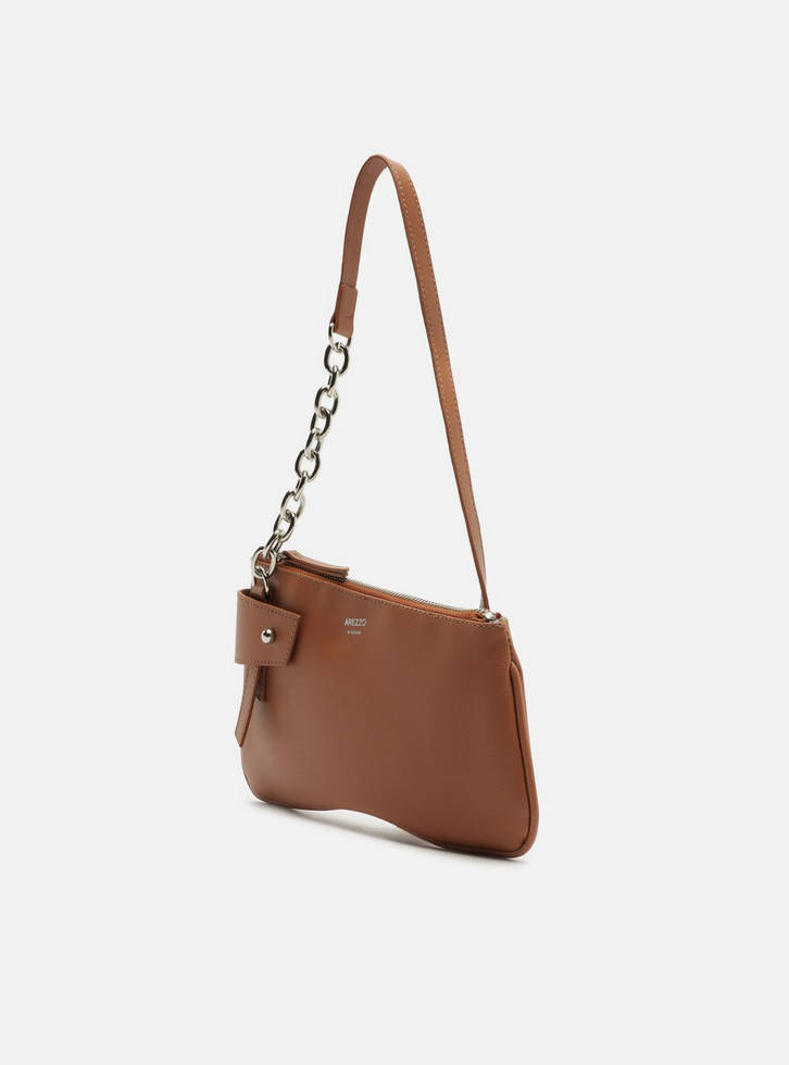Bolsa Shoulder Marrom Média Enviesada Corrente | ZZ MALL