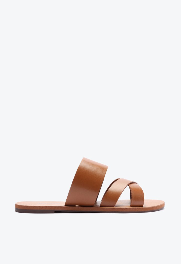 Rasteira Marrom Anacapri Couro Tira Tripla