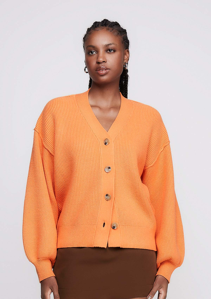 Cardigan Laranja Dzarm Em Tricô Amplo Decote V