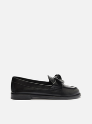 Mocassim Preto Arezzo Couro Bico Redondo Tiras Nó