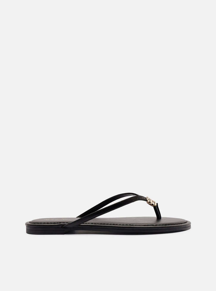 Rasteira Preta Tiras Flip Flop Metal