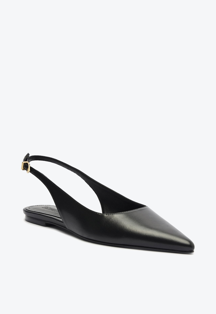 Sapato Slingback Rasteiro Couro Preto