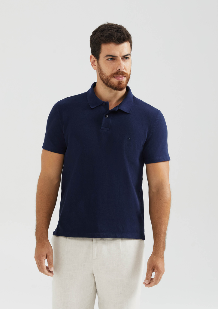 Camisa Polo Azul Hering Manga Curta Slim Com elastano