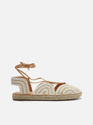 Espadrille Rasteira Natural Arezzo Bordada Amarração