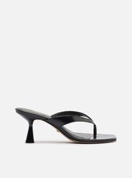 Tamanco Preto Couro Salto Fino Flip Flop