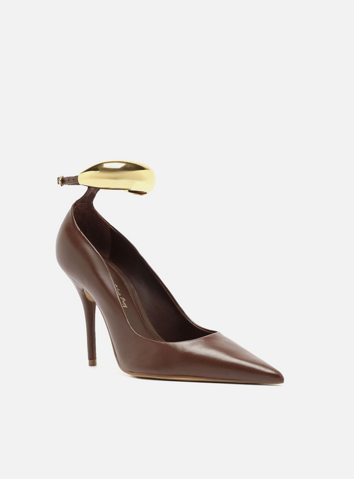 Scarpin Marrom Couro Salto Fino Tira Silvia Braz