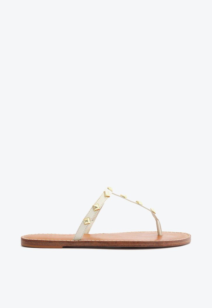 Sandália Rasteira Branca Arezzo Couro Slim Studs Ella