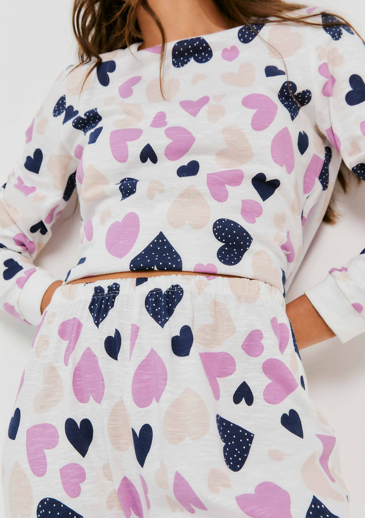 Pijama Azul E Rosa Hering Longo Estampado Em Malha Flamê