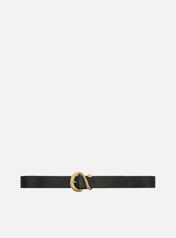 Cinto Preto Couro Fivela Dourado