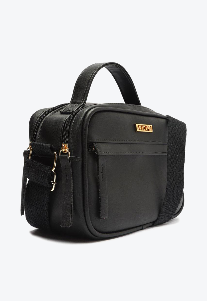 Bolsa Tiracolo Preta Anacapri Estruturada Grande