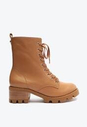 Bota Coturno Caramelo Schutz Tratorado Couro Amêndoa