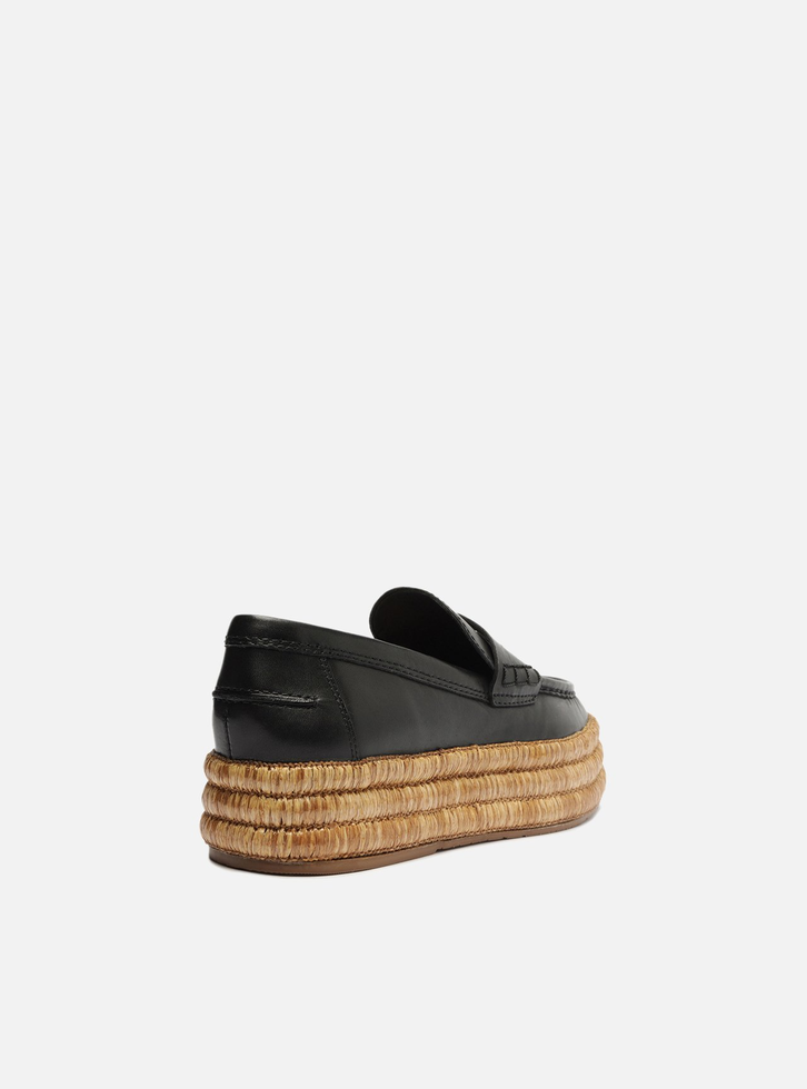 Mocassim Flatform Preto Arezzo Couro Corda