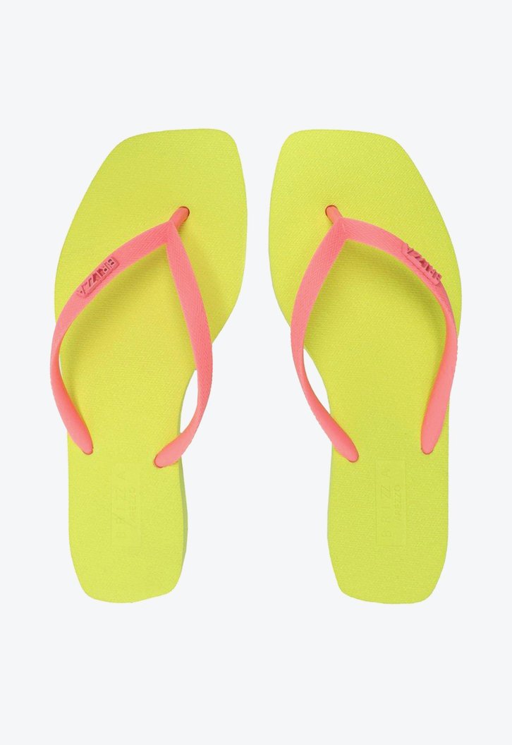 Chinelo De Dedo Amarelo Rosa Brizza Bico Quadrado
