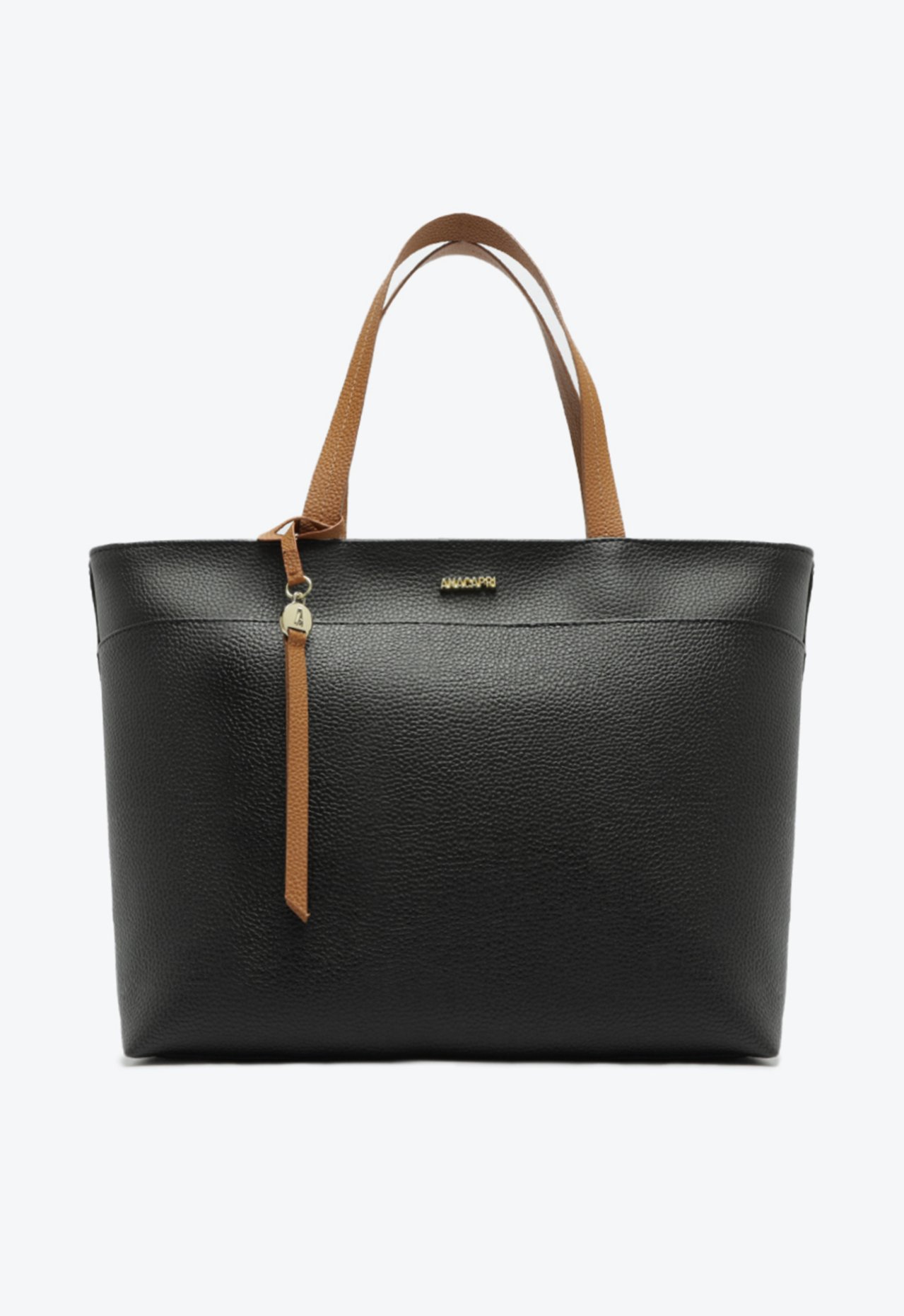 Bolsa Shopping Preta Anacapri Grande Alça Marrom Bag Charm Bolsa Shopping Preta Anacapri Grande Alça Marrom Bag Charm