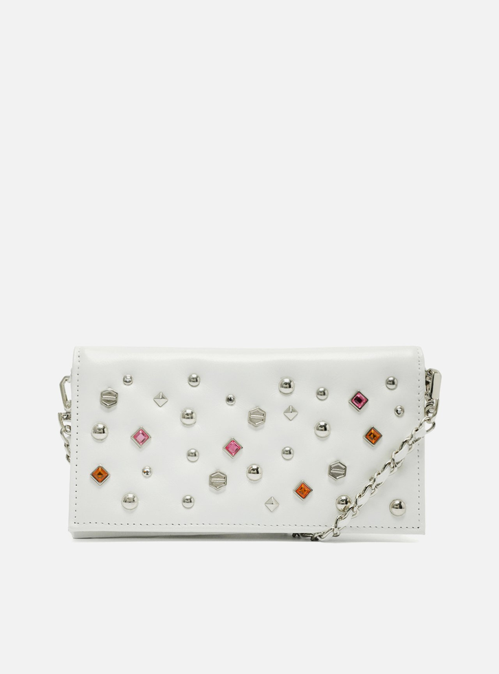 Bolsa Clutch Branca Arezzo Couro Pequena Pedrarias Corrente