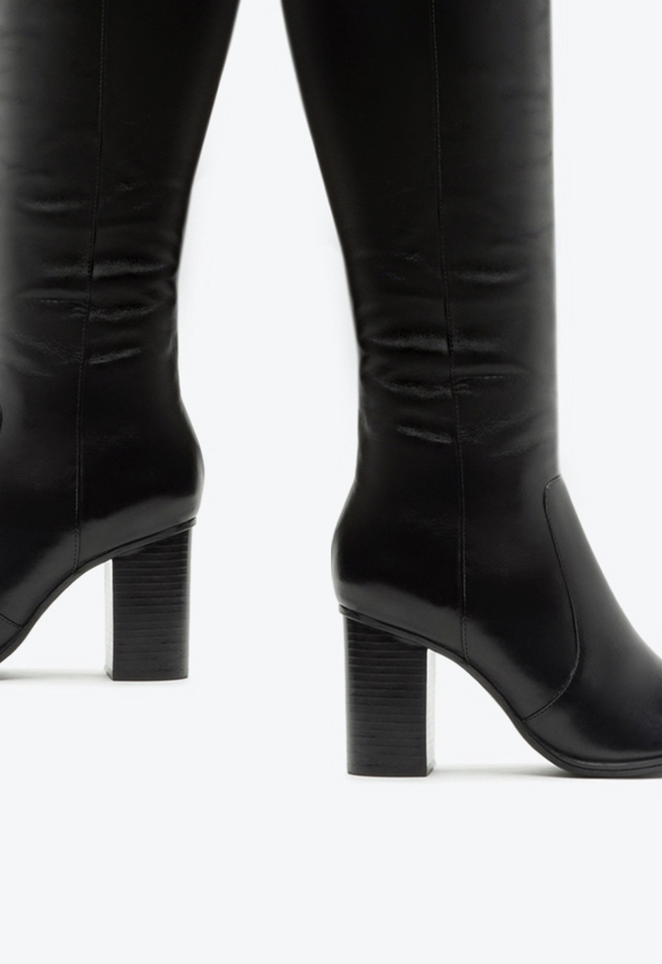 Bota Over The Knee S-Ludica Couro Preta
