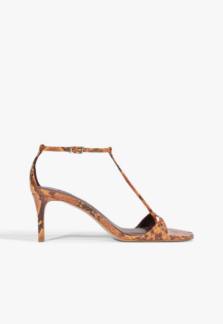 Sandália Schutz Coraline Mid Salto Fino Couro Laranja
