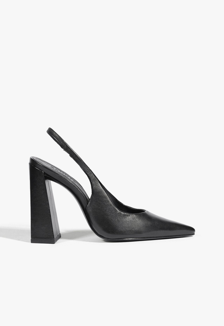 Slingback Couro Salto Alto Bloco Preto