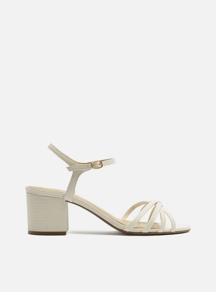 Sandália Branca Lizard Salto Médio Bloco