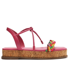 Sandália Flatform Rosa Anacapri Cortiça Tira Única Trançada