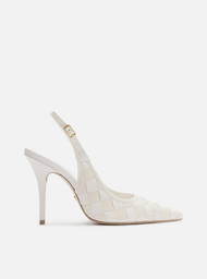 Scarpin Branco Off-white Arezzo Tressê Slingback