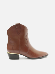 Bota Marrom Arezzo Couro Cano Curto Salto Baixo West