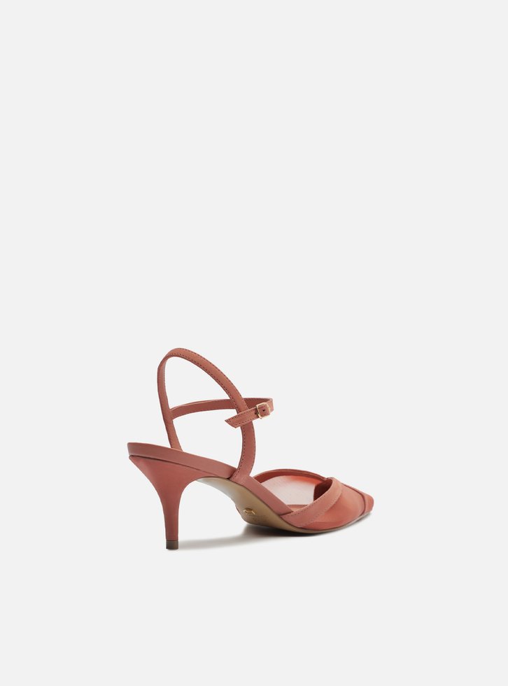 Scarpin Rosa Tela Salto Baixo