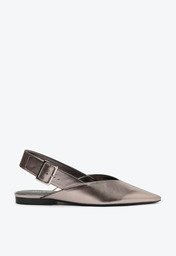 Sapatilha Slingback Bico Fino Fivela Prateada