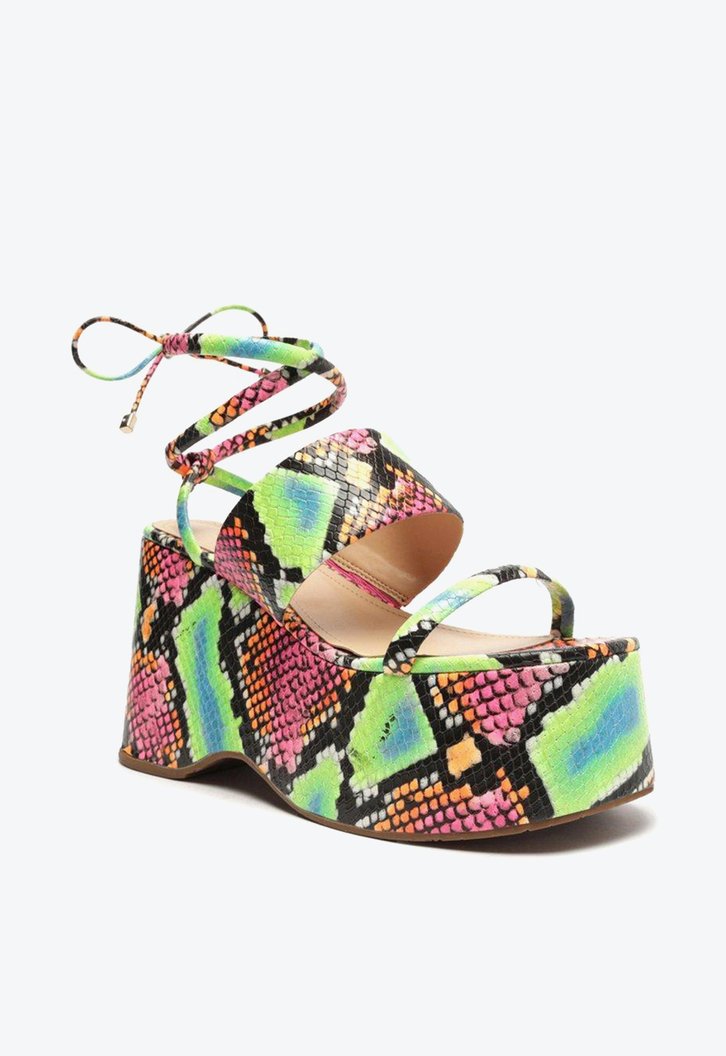 Sandália Plataforma Arezzo Color Snake Tiras Amarração