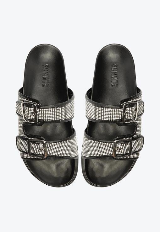 Sandália Papete Flatform Pedras Preta