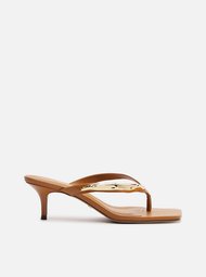 Tamanco Marrom Couro Salto Fino Flip Flop Metal