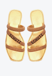 Sandália Rasteira Brilho Schutz Logo Dourada | ZZ MALL