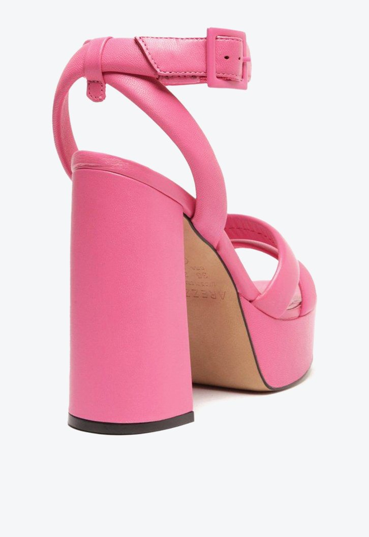 Sandália Meia Pata Bloco Rosa Arezzo Couro Fivela