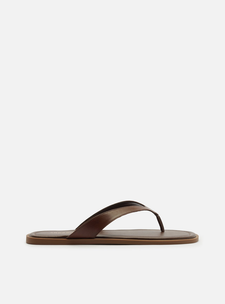 Rasteira Marrom Couro Tiras Flip Flop