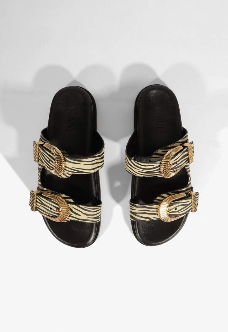 Sandália Papete Slide Camurça Zebra