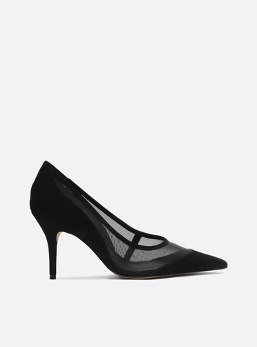 Scarpin Preto Tela Salto Alto Fino