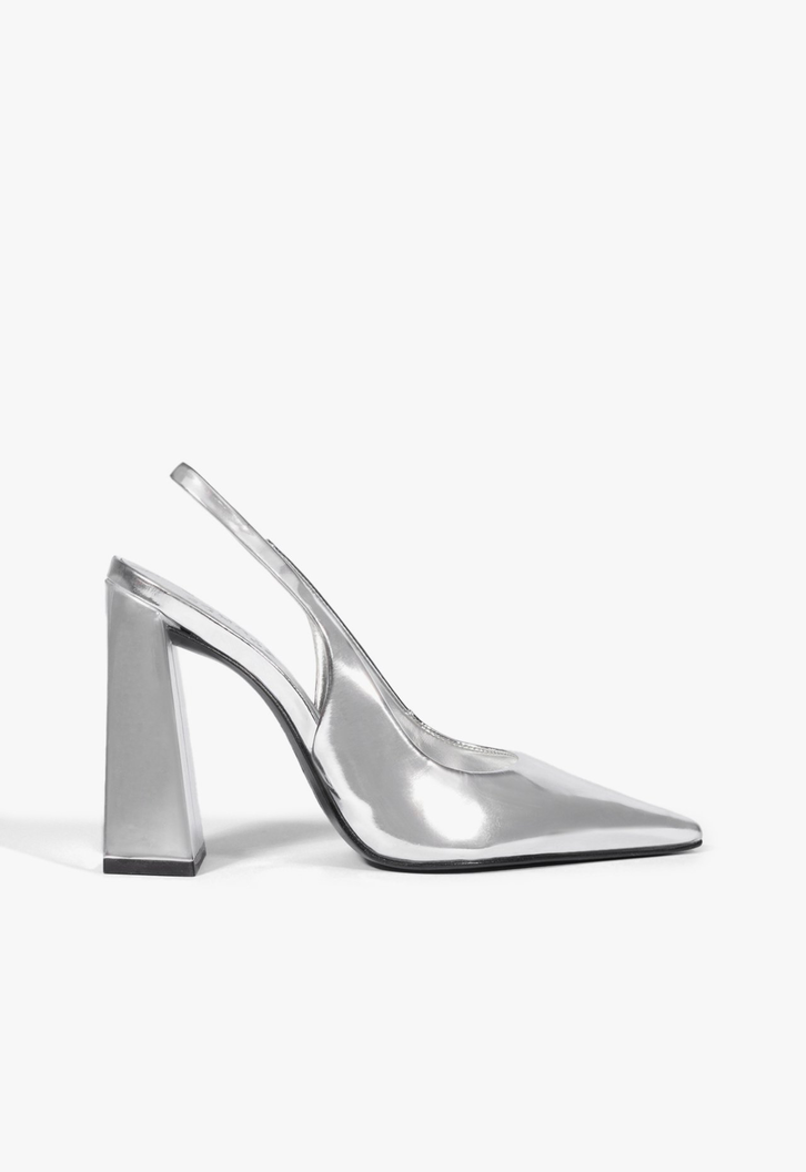 Slingback Couro Metalizado Prateado