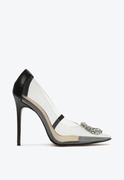 Sapato Scarpin Preto E Transparente Schutz Salto Alto Fino