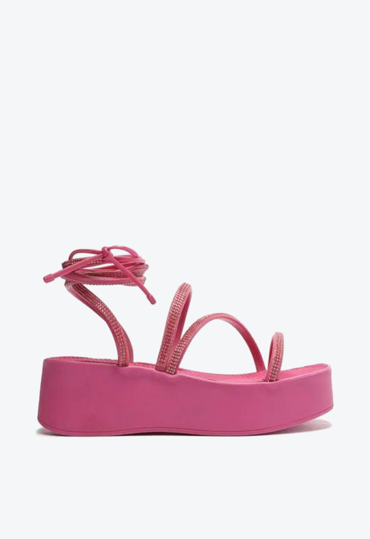 Sandália Flatform Rosa Brizza Strass Amarração Lulu