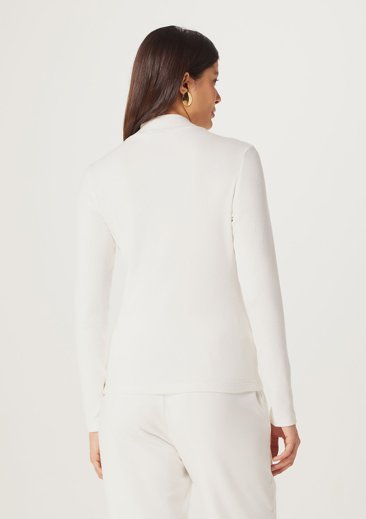 Blusa Offwhite Hering Básica Manga Longa Gola Alta Em Ribana Canelada