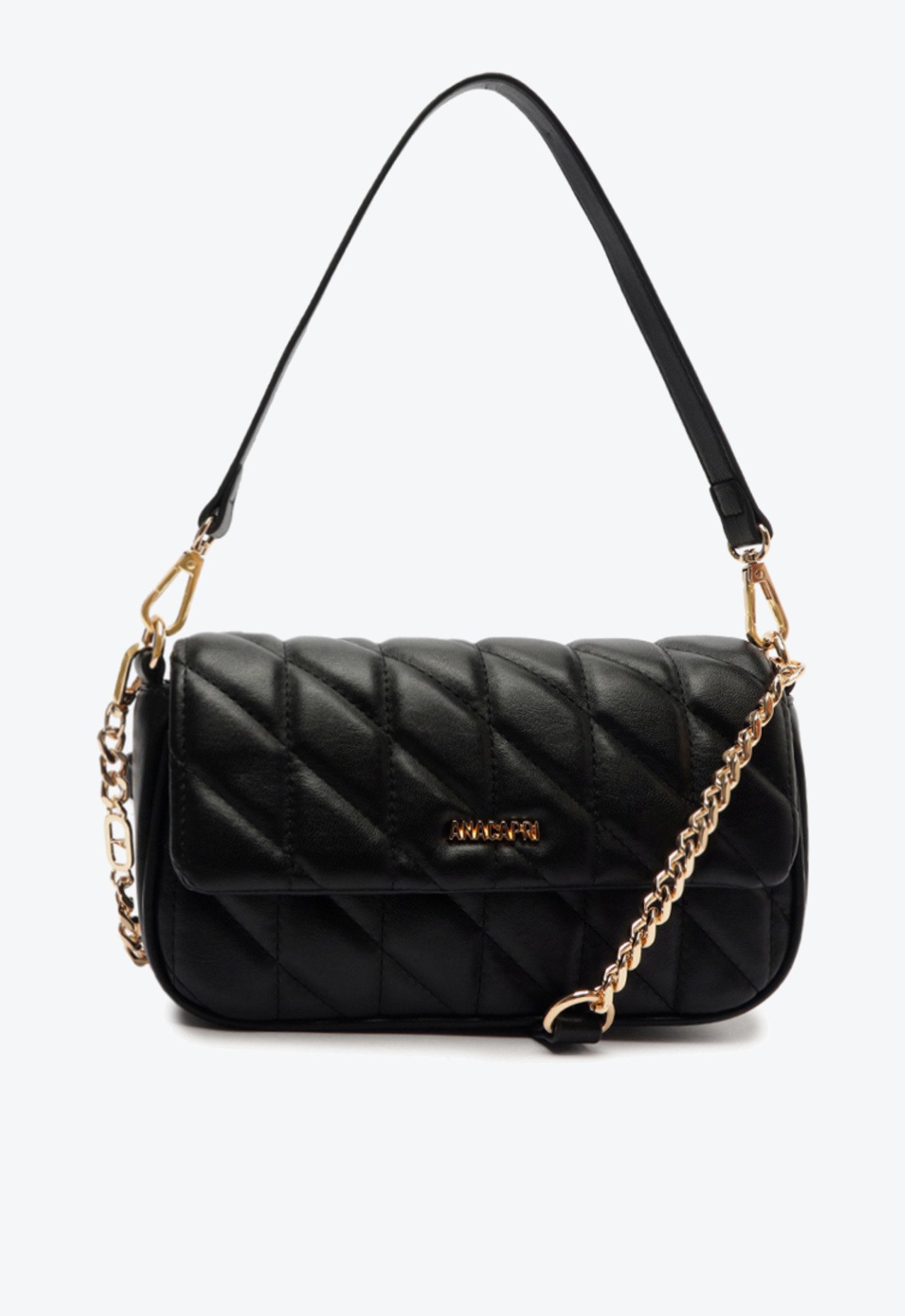 Bolsa Tiracolo Preta Anacapri Média Matelassê Triangular Bolsa Tiracolo Preta Anacapri Média Matelassê Triangular