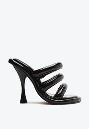Sandália Mule Preta Schutz Myve Fluffy Salto Alto Verniz